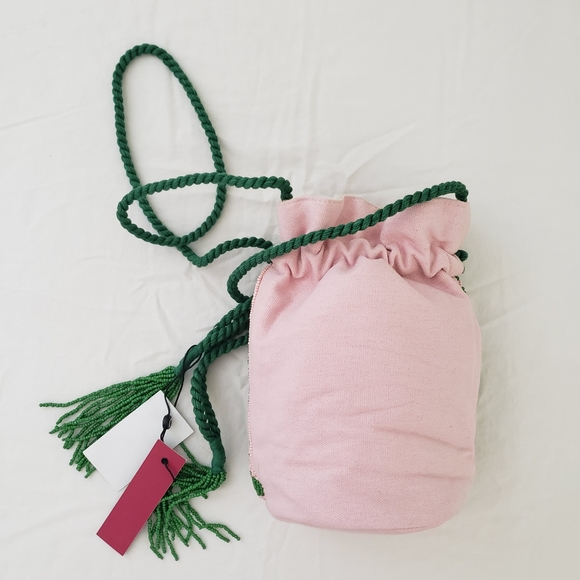 Circus Sam Edelman beaded resort palm leaf drawstring canvas purse O/S - Picture 5 of 9